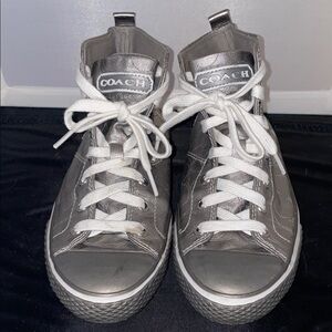Coach Franca Silver Metallic Signature Fabric High Top Sneakers 8B (SIT-01)